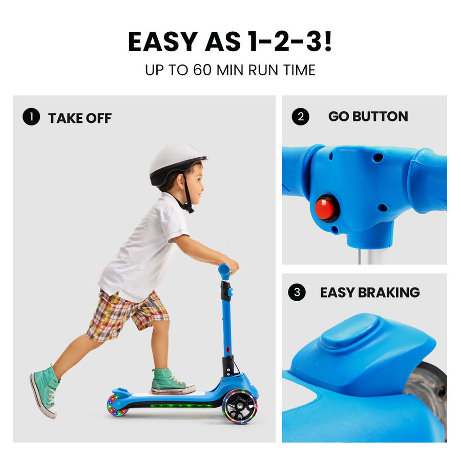 ROVO KIDS 3-Wheel Electric Scooter , Ages 3-8, Adjustable Height, AU Compliant, Lithium Battery, Blue