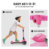 ROVO KIDS 3-Wheel Electric Scooter, Ages 3-8, Adjustable Height, Folding, Lithium Battery, Pink - Front View