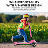 ROVO KIDS 3-Wheel Electric Scooter, Ages 3-8, Adjustable Height, Folding, Lithium Battery, Pink - 45-Degree Angle