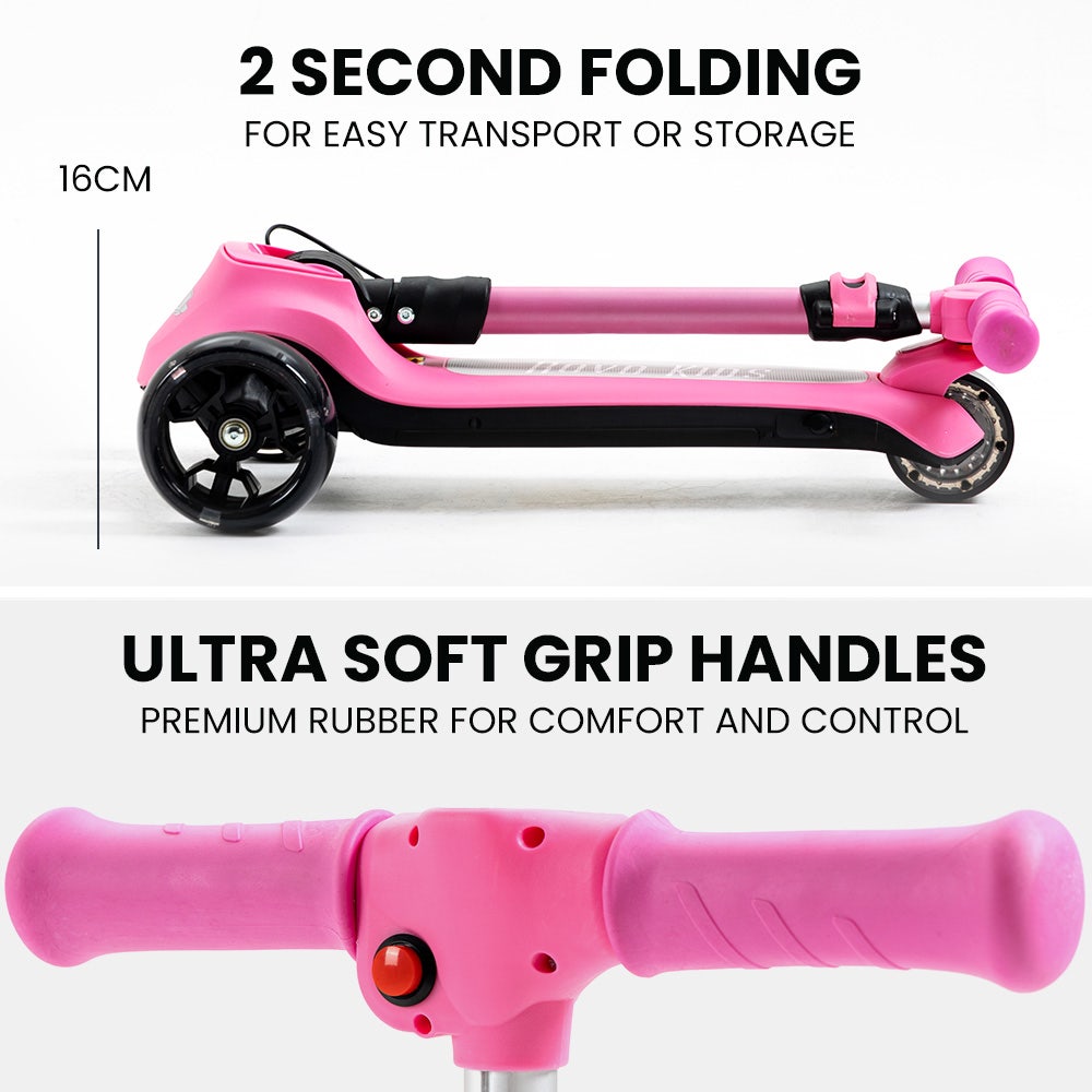 ROVO KIDS 3-Wheel Electric Scooter, Ages 3-8, Adjustable Height, Folding, Lithium Battery, Pink