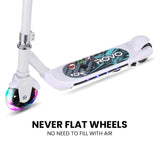ROVO KIDS WhizKid Electric Scooter, Ages 5-11, Adjustable Height, Lithium Battery, Brushless Motor, White - Close-Up Angle