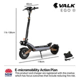 VALK Ego 8 Electric Scooter, Powerful, AU Compliant, 48V 13Ah, 55km Max Range, eScooter for Adults, Foldable, Off Road, Black/Bronze - Front View