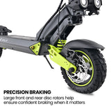 VALK Ego 8 Electric Scooter, 45km/h Max, AU Compliant, 48V 13Ah, Up to 55km Range, eScooter for Adults, Foldable, Off Road, Black/Green - 45-Degree Angle