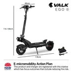 VALK Ego 8 Electric Scooter, 500W, AU Compliant, 48V 13Ah, 55km Max Range, eScooter for Adults, Foldable, Off Road, Black