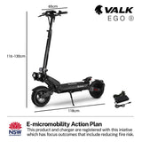 VALK Ego 8 Electric Scooter, 500W, AU Compliant, 48V 13Ah, 55km Max Range, eScooter for Adults, Foldable, Off Road, Black - Front View