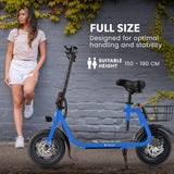 VALK Electric Scooter with Seat, Disc brakes, 12 Tyres, Motorised eScooter for Adults Teens Commuter, Blue - Side View