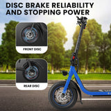 VALK Electric Scooter with Seat, Disc brakes, 12 Tyres, Motorised eScooter for Adults Teens Commuter, Blue - 45-Degree Angle