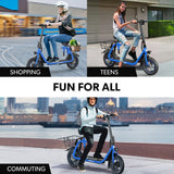 VALK Electric Scooter with Seat, Disc brakes, 12 Tyres, Motorised eScooter for Adults Teens Commuter, Blue - Rear View