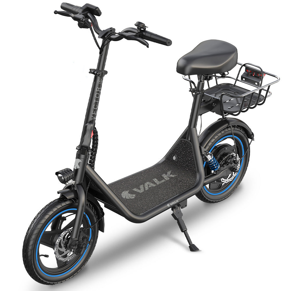 VALK Electric Scooter with Seat, 30km Range, Disc brakes, 14 Tyres, Motorised eScooter for Adults Teens Commuter