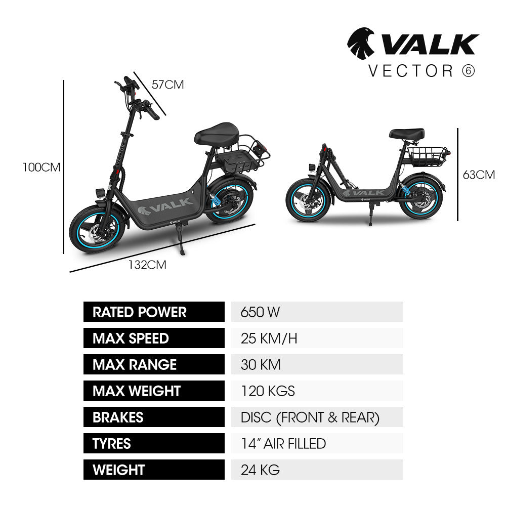 VALK Electric Scooter with Seat, 30km Range, Disc brakes, 14 Tyres, Motorised eScooter for Adults Teens Commuter
