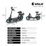 VALK Electric Scooter with Seat, 30km Range, Disc brakes, 14 Tyres, Motorised eScooter for Adults Teens Commuter - Front View