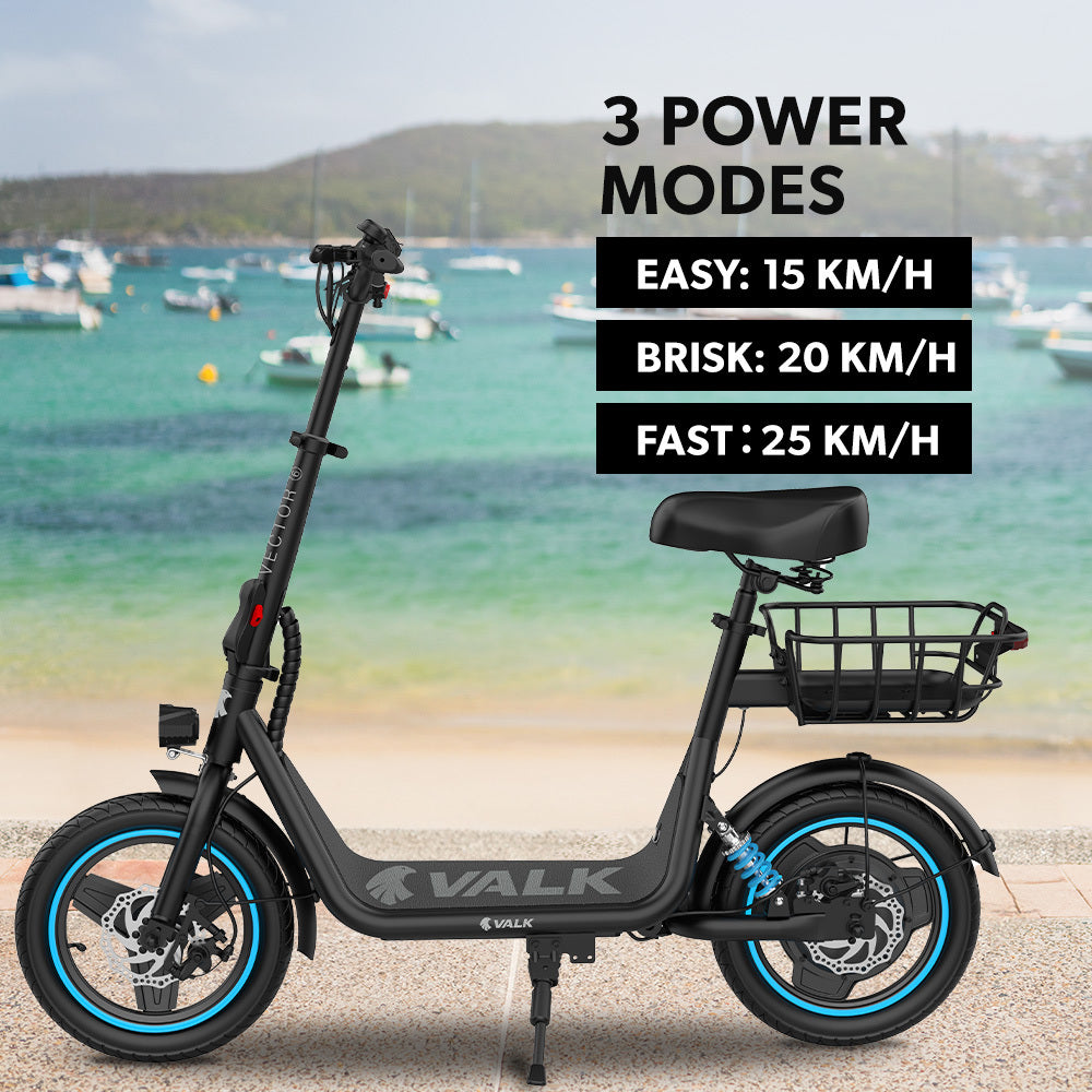 VALK Electric Scooter with Seat, 30km Range, Disc brakes, 14 Tyres, Motorised eScooter for Adults Teens Commuter
