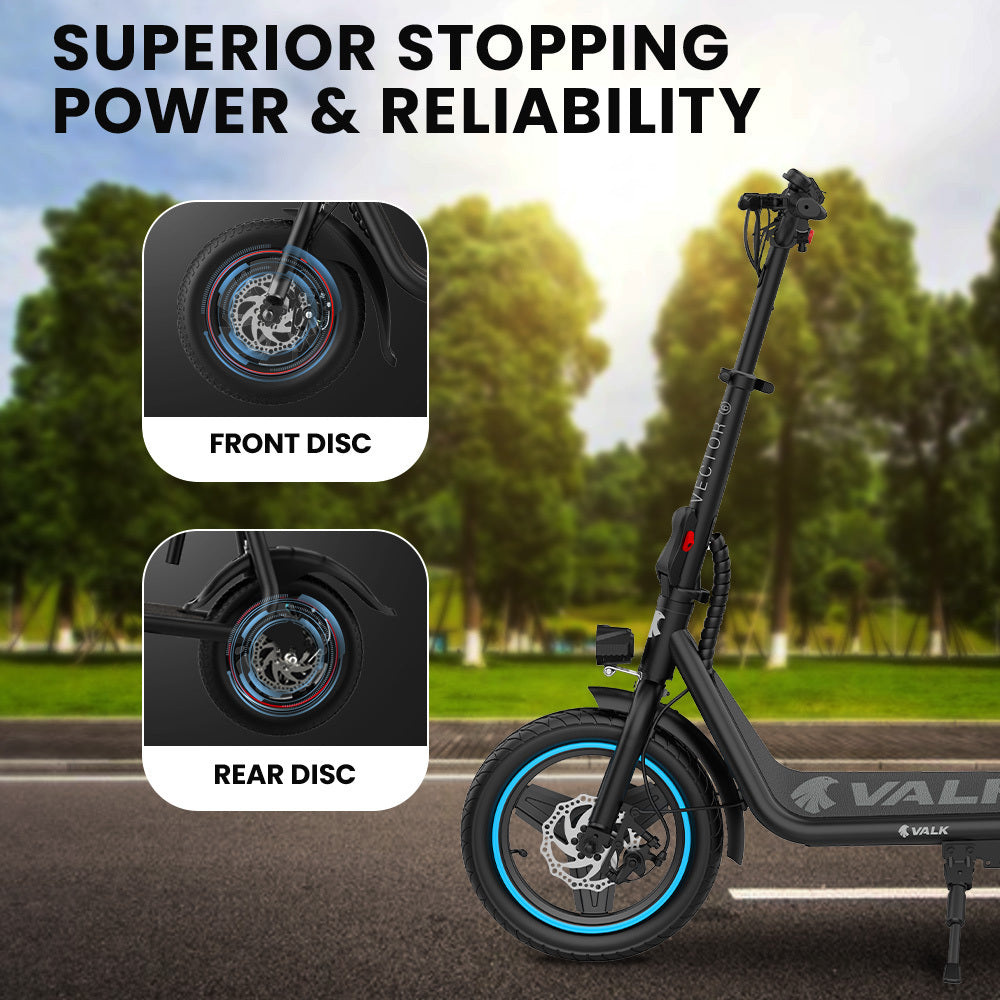 VALK Electric Scooter with Seat, 30km Range, Disc brakes, 14 Tyres, Motorised eScooter for Adults Teens Commuter