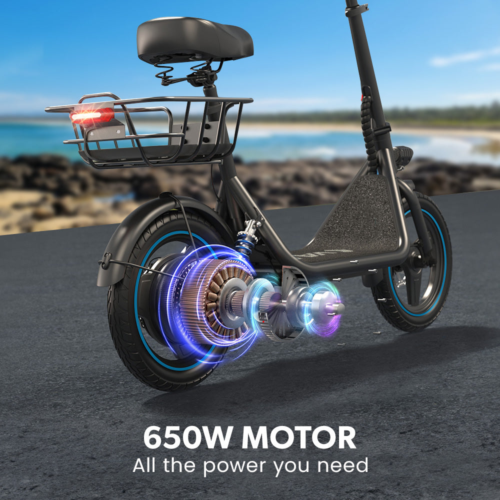 VALK Electric Scooter with Seat, 30km Range, Disc brakes, 14 Tyres, Motorised eScooter for Adults Teens Commuter