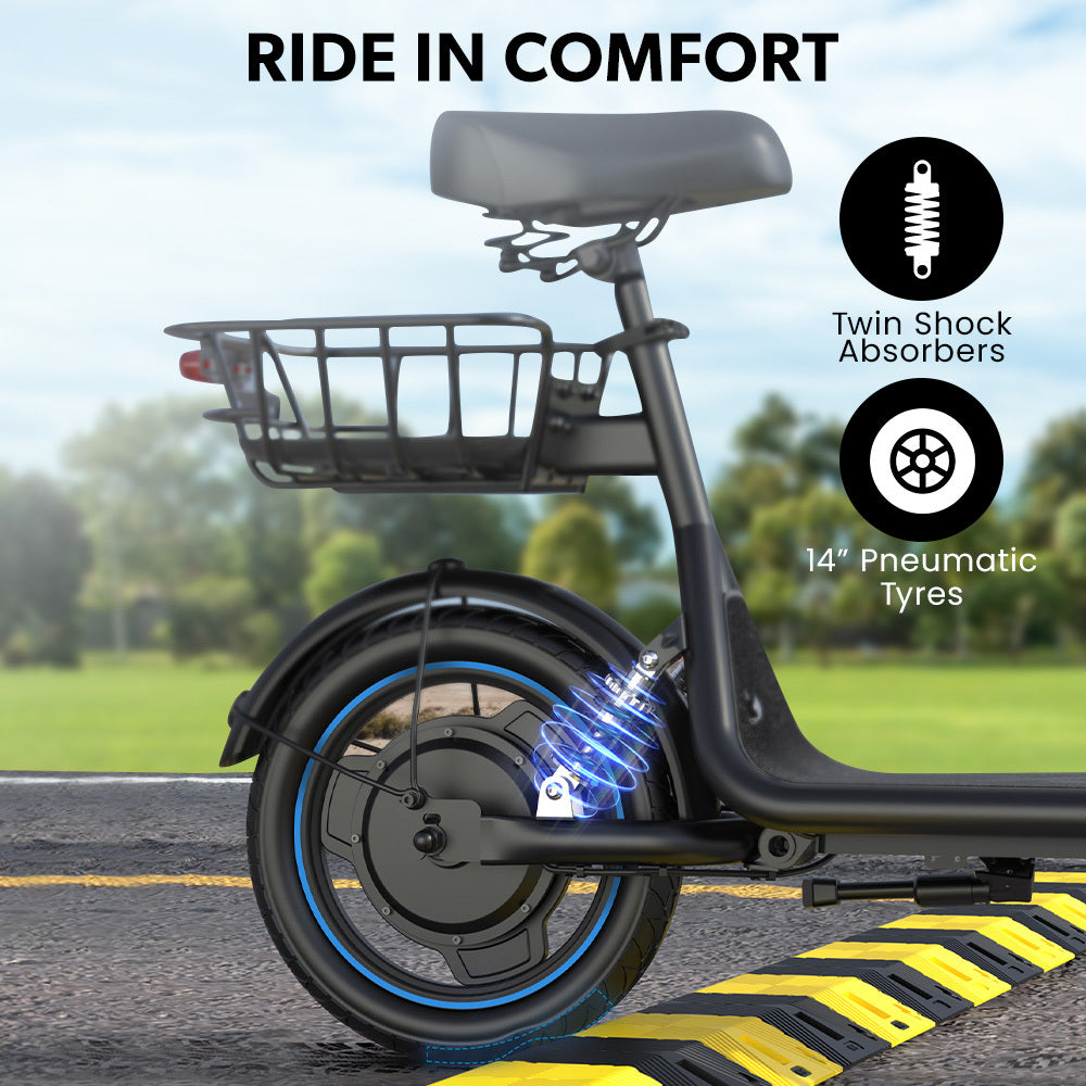 VALK Electric Scooter with Seat, 30km Range, Disc brakes, 14 Tyres, Motorised eScooter for Adults Teens Commuter