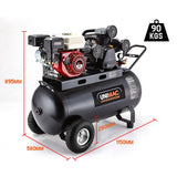 UNIMAC 8HP Air Compressor 115PSI 120L Petrol Powered Industrial Air Conditioning - Rear View