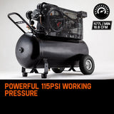 UNIMAC 8HP Air Compressor 115PSI 120L Petrol Powered Industrial Air Conditioning - Close-Up Angle