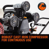 UNIMAC 8HP Air Compressor 115PSI 120L Petrol Powered Industrial Air Conditioning - Low Angle