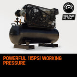 UNIMAC 18HP Industrial Petrol Air Compressor 115PSI 150L Tank with Electric Key Start - Side View