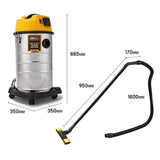 UNIMAC 30L Wet and Dry Vacuum Cleaner Blower Bagless 2000W Drywall Vac - Rear View