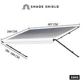 Shade Shield 15ft x 8ft Caravan Retractable Awning, Powder Coated 6063 Aluminium and Vinyl, for Caravan, Motorhome, RV, Work Trailer - Front View