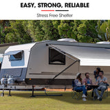 Shade Shield 15ft x 8ft Caravan Retractable Awning, Powder Coated 6063 Aluminium and Vinyl, for Caravan, Motorhome, RV, Work Trailer - 45-Degree Angle