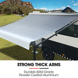 Shade Shield 15ft x 8ft Caravan Retractable Awning, Powder Coated 6063 Aluminium and Vinyl, for Caravan, Motorhome, RV, Work Trailer - Close-Up Angle