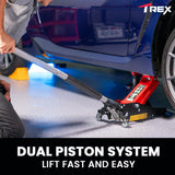T-REX 1200KG Hydraulic Trolley Floor Jack, Low Profile, Dual Pump, Quick Release Handle, for Jacking Car - Top-Down View