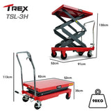 T-REX 300KG Hydraulic High Lift Double Scissor Trolley, 1.3M Max Platform Hgt, Heavy-Duty, for Material Handling - Front View