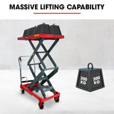 T-REX 300KG Hydraulic High Lift Double Scissor Trolley, 1.3M Max Platform Hgt, Heavy-Duty, for Material Handling - 45-Degree Angle