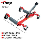 T-Rex 1180kg Set of 2 Vehicle Positioning Jacks, Mechanical Ratcheting Foot Pedal Wheel Dolly For Auto Car Moving - Front View