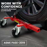 T-Rex 2360kg Set of 4 Vehicle Positioning Jacks with Rack Stand, Mechanical Ratcheting Foot Pedal Wheel Dolly For Auto Car Moving - Side View