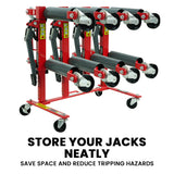 T-Rex Vehicle Positioning Jack Storage Rack Stand, Heavy Duty Design with Locking Castor Wheels - Side View