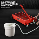 T-Rex 76L Low Level Mobile Truck Waste Oil Fluid Drainer Pan, Hand Pump, for Workshop - 45-Degree Angle