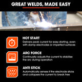 ROSSI 160 Amp Inverter Stick Welder, ideal for Stainless Steel, Aluminium, Carbon Steel, Multi-Metal Gasless Welding Machine, 15A Plug - Close-Up Angle