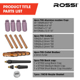 ROSSI 16pc Welding Consumables Kit to Suit 17/18/26 TIG Torch, Includes Alumina Nozzle Cups, Collets - Side View