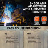 ROSSI NextGenTIG/MMA 200A Welder TIG-200, Ar Gas, HF Start, Regulator Included - Rear View