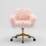Fluffy Office Chair Faux Fur Modern Swivel Desk Chair for Women And Girls-Pink - Front View