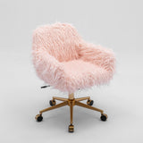 Fluffy Office Chair Faux Fur Modern Swivel Desk Chair for Women And Girls-Pink - Side View