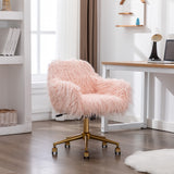 Fluffy Office Chair Faux Fur Modern Swivel Desk Chair for Women And Girls-Pink - Low Angle