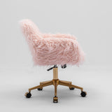 Fluffy Office Chair Faux Fur Modern Swivel Desk Chair for Women And Girls-Pink - Top-Down View