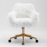 Fluffy Office Chair Faux Fur Modern Swivel Desk Chair for Women And Girls-White - Front View