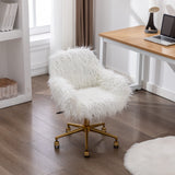 Fluffy Office Chair Faux Fur Modern Swivel Desk Chair for Women And Girls-White - Extra Image