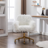 Fluffy Office Chair Faux Fur Modern Swivel Desk Chair for Women And Girls-White - Extra Image