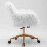 Fluffy Office Chair Faux Fur Modern Swivel Desk Chair for Women And Girls-White - Side View
