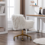 Fluffy Office Chair Faux Fur Modern Swivel Desk Chair for Women And Girls-White - Extra Image