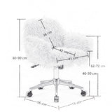 Fluffy Office Chair Faux Fur Modern Swivel Desk Chair for Women And Girls-White - Rear View