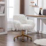 Fluffy Office Chair Faux Fur Modern Swivel Desk Chair for Women And Girls-White - Low Angle