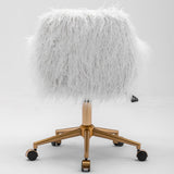 Fluffy Office Chair Faux Fur Modern Swivel Desk Chair for Women And Girls-White - Top-Down View