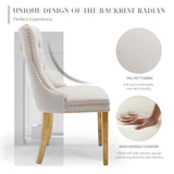 AADEN 4x Velvet Dining Chairs with Golden Metal Legs-Beige - Front View